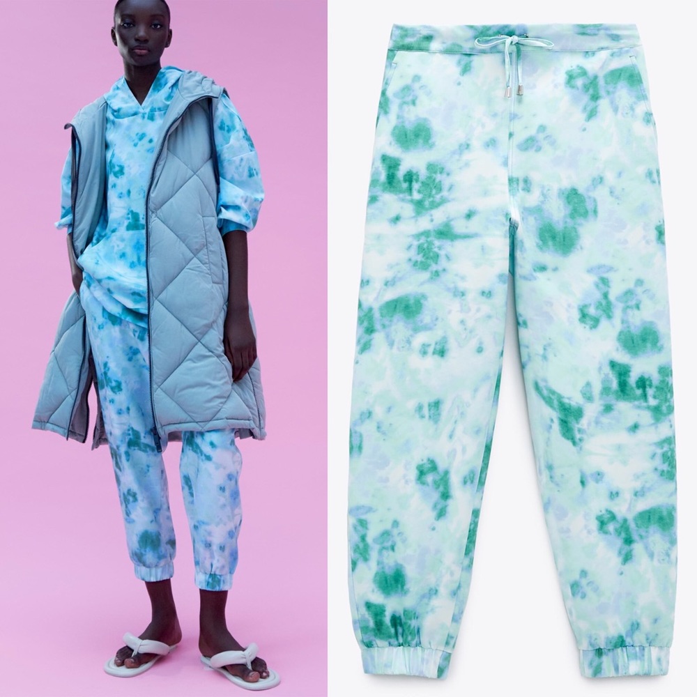 Zara Tie Dye Skinny Joggers Pants WHITE/GREEN/BLUE SIZE XS NEW